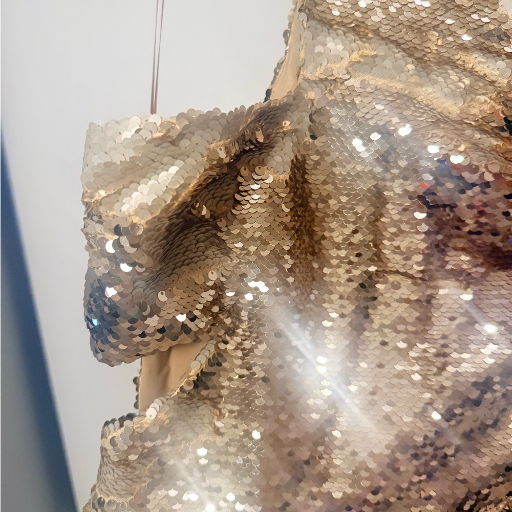 Amanda Uprichard Gold Sequin One Shoulder Cut-Out Maxi Dress NWT - Picture 8 of 9